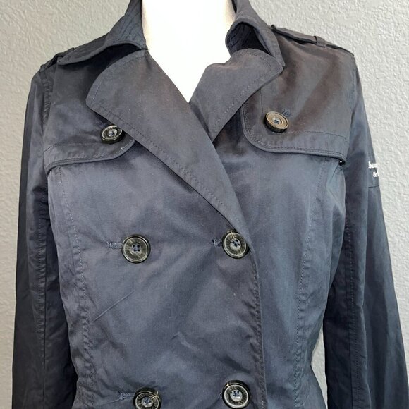 ABERCROMBIE & FITCH Navy Double Breasted Pea Coat Jacket with Shoulder Patch - M - Picture 2 of 14